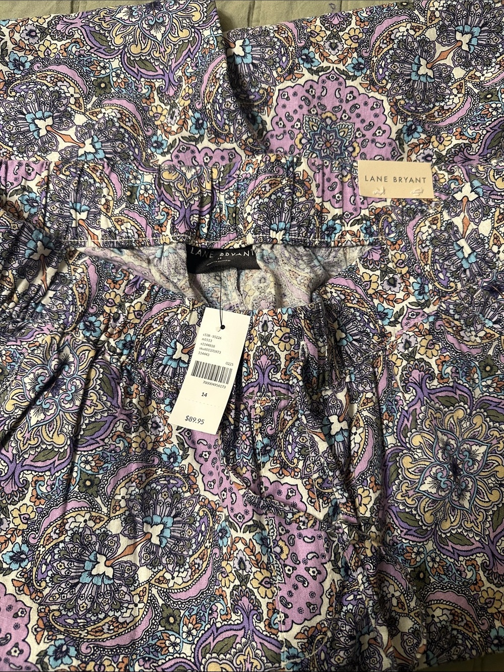 Lane Bryant Lavender and Blue Paisley wide leg pants